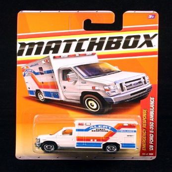 '08 FORD E-350 AMBULANCE WHITE Emergency Response Series (#6 of 11) MATCHBOX 2011 Basic Die-Cast Vehicle (#54 of 100) by Matchbox