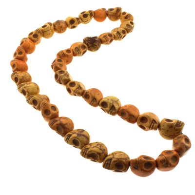 24" Light Orange Howlite Halloween Large Skull Necklace