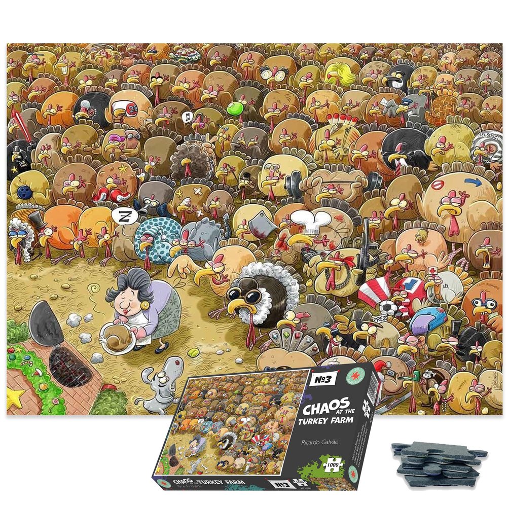 1000 Piece Jigsaw Puzzle for Adults, Teens and Kids - Christmas at Chaos Turkey Farm - Funny Cartoon Jigsaw Puzzle, 1000 Piece Family Games