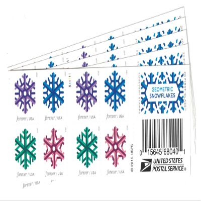 Geometric Snowflakes USPS Forever Stamps 100 Stamps (5 Books of 20) Scott 5034c