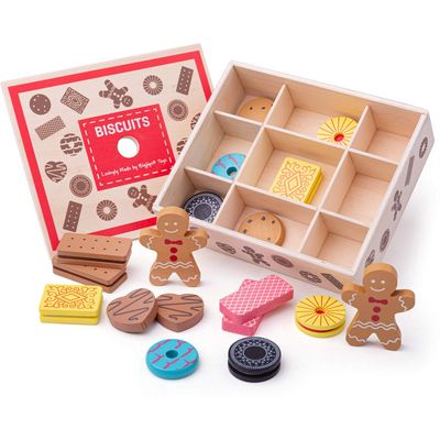Bigjigs Toys Wooden Biscuit Box | Food Pretend Play Accessories for Kids Kitchen Sets | Great for Tea Party & Cafe Role Playing Games | Toddler Gift for 3+ Year Old Children | Educational Playset
