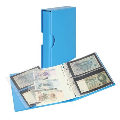 Lindner S3542BN-5 PUBLICA M COLOR Banknotenalbum mit 10 beidseitig bestckbaren Folienblttern in zwei Ausfhrungen-Nautic (blau) - mit passender Schutzkassette