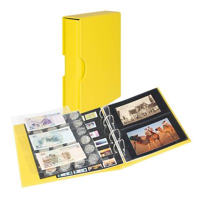Lindner S3542PK-9 PUBLICA M COLOR Universalalbum fr Postkarten/Fotos mit 10 geteilten, beidseitig bestckbaren Folienblttern-Solino (gelb) - mit passender Schutzkassette