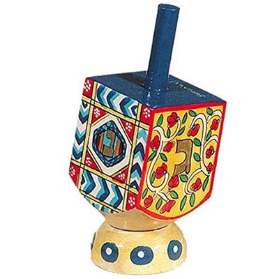 Yair Emanuel Small Wooden Dreidel with matching Stand- Hand painted with Assorted Designs by Yair Emanuel