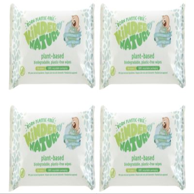 Kinder by Nature Plant Based Baby Wipes - 100% Biodegradable & Compostable, 224 Count (4 Packs of 56) - 99% Plant-Based Ingredients, Plastic-Free Wipes