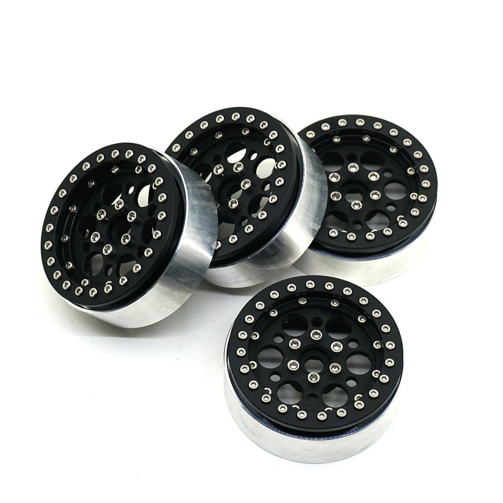 RCLIONS Aluminum Alloy 2.2inch Beadlock Wheels Rims for 1/10 Scale RC Crawler Car Axial Wraith-Pack of 4pcs (Black)