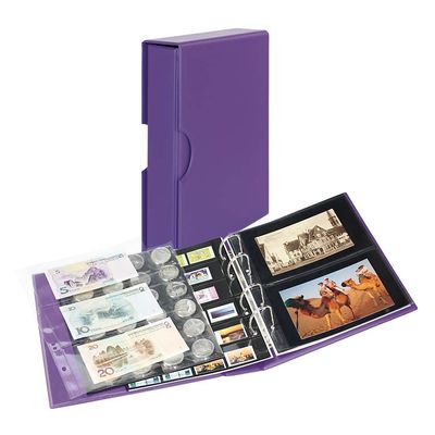 Lindner S3542PK-13 PUBLICA M COLOR Universalalbum fr Postkarten/Fotos mit 10 geteilten, beidseitig bestckbaren Folienblttern-Viola (Lila) - mit passender Schutzkassette