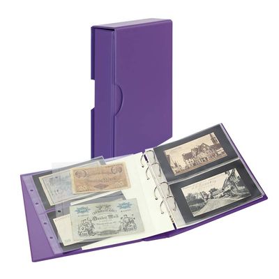 Lindner S3542BN-13 PUBLICA M COLOR Banknotenalbum mit 10 beidseitig bestckbaren Folienblttern in zwei Ausfhrungen-Viola (Lila) - mit passender Schutzkassette