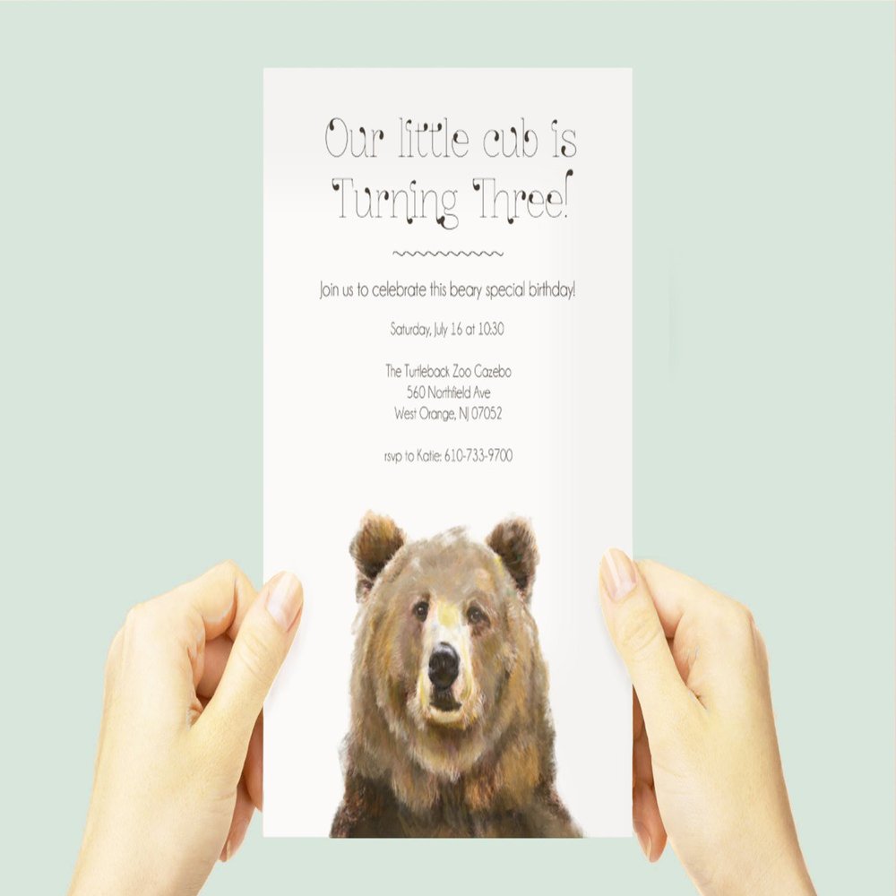 Bear Cub Birthday Party Invite, Baby Animal Theme, Customizable Woodland Birthday Party Invitation, Forest