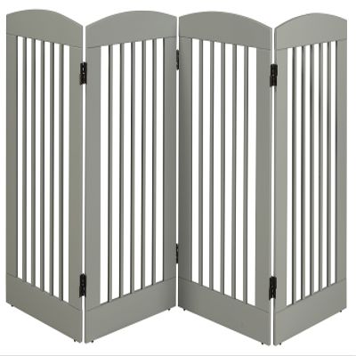 BarkWood Freestanding Wood Pet Gate - 4 Panel Expansion - Large - 36"H - Grey Finish