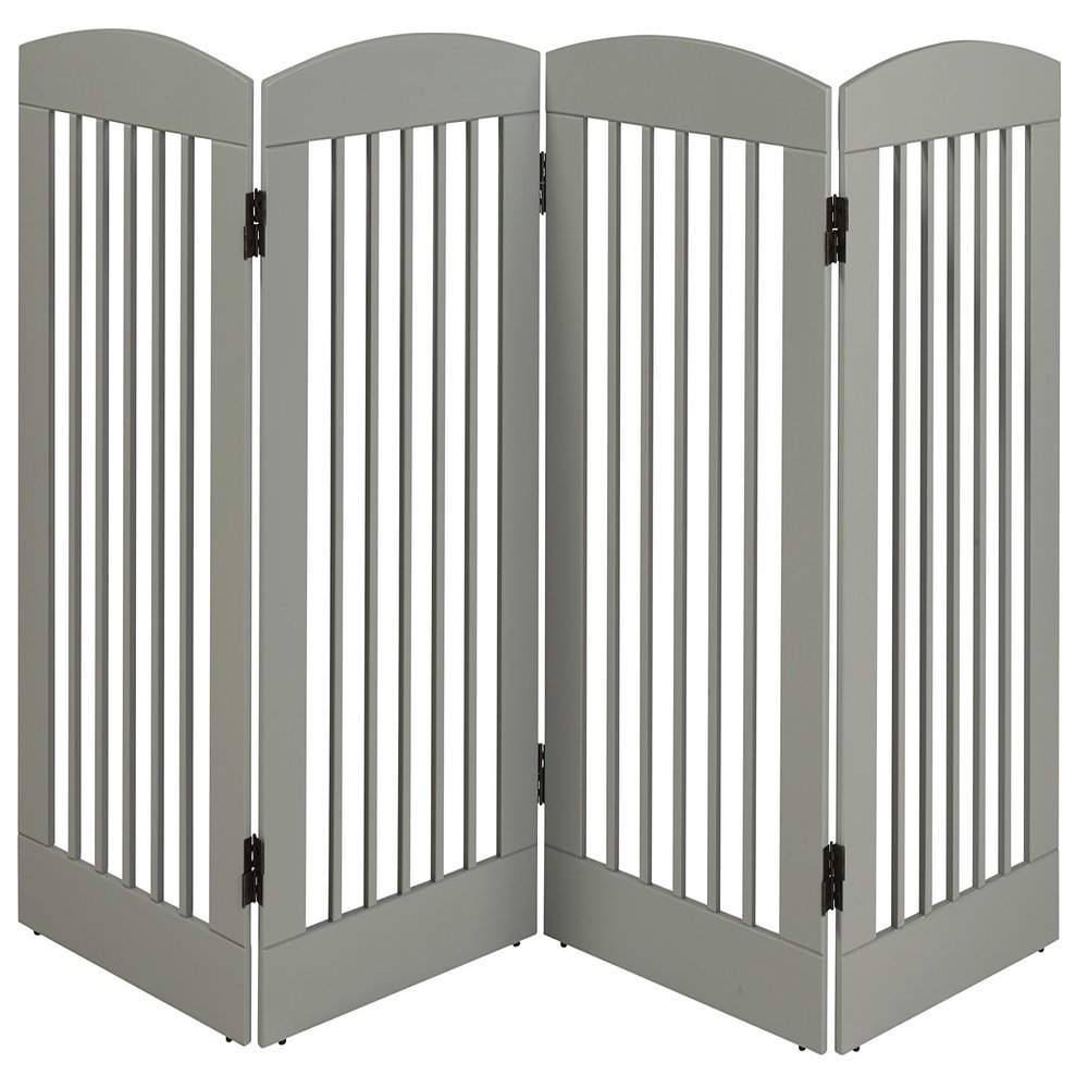BarkWood Freestanding Wood Pet Gate - 4 Panel Expansion - Large - 36"H - Grey Finish