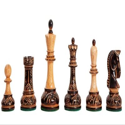 The Burnt Dubrovnik Chess Pieces - Pieces Only - 3.75" King - Burnt Boxwood & Natural Boxwood