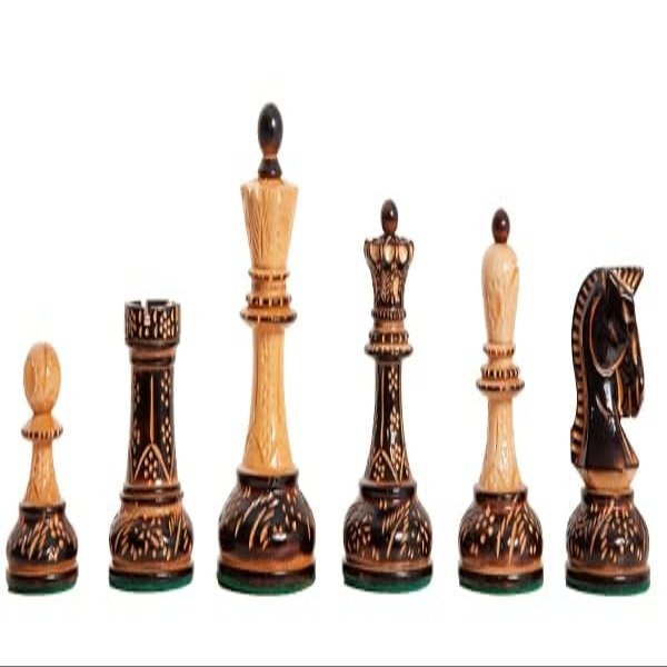 The Burnt Dubrovnik Chess Pieces - Pieces Only - 3.75" King - Burnt Boxwood & Natural Boxwood