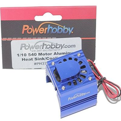 Powerhobby Aluminum Motor Heatsink + Cooling Fan For 1/8 Size Motors Blue fits : Castle Creations 2200kv + 2650KV Motors, Dynamite, Hpi, Novak, Trinity, Arrma Nero, Kraton, Fazon, Outcast, Tekin,
