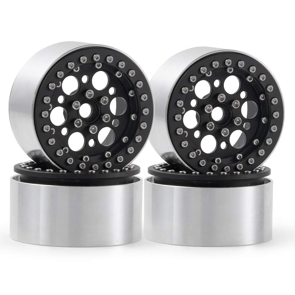 RCLIONS Aluminum Alloy 2.2inch Beadlock Wheel Rim for 1/10 Scale Crawler RC Car Wraith -Pack of 4pcs (Black)