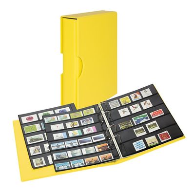 Lindner S3542B-9 PUBLICA M Color Briefmarken-Einsteckalbum mit 10 beidseitig bestckbaren Folien-Einsteckblttern in Zwei Ausfhrungen-Solino (Gelb) - mit passender Schutzkassette