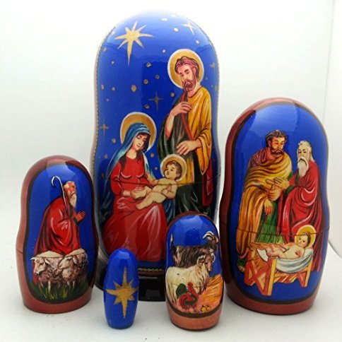Nativity Nesting Doll Hand Made in Russia 5 Piece 7H Set by BuyRussianGifts