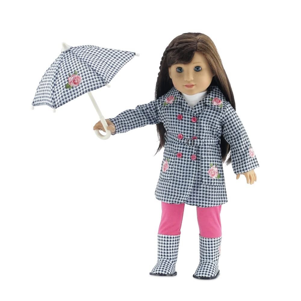 Emily Rose 18-inch Doll Raincoat Set 5-PC - Complete Rainy Day Outfit with Working Umbrella & Boots | American Girl Compatible | USA Brand