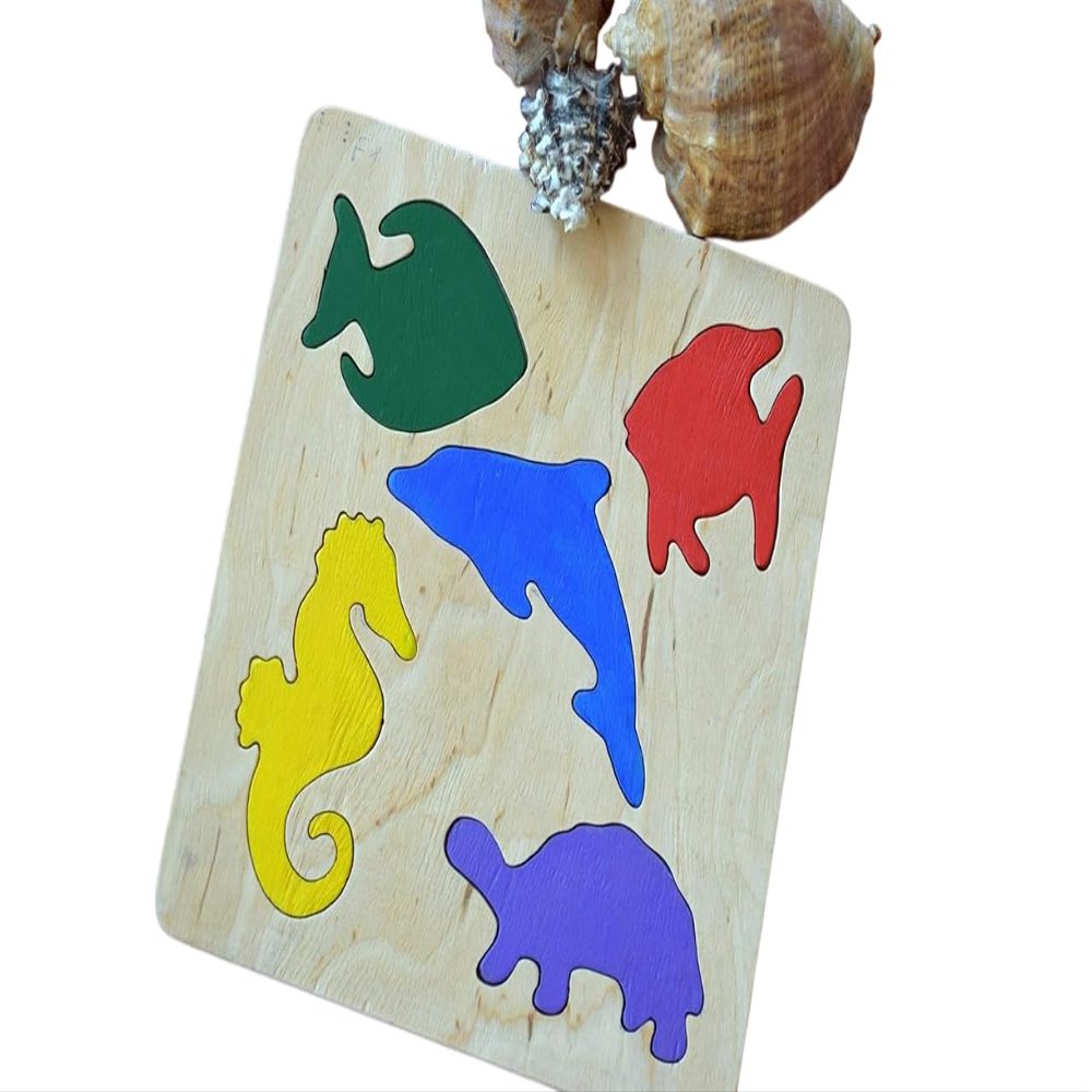 Wooden Puzzle Toy Montessori Educational Toys Ocean Sea Wood Organic Eco Friendly Stacking Jigsaw Learning Games Nursery Decor