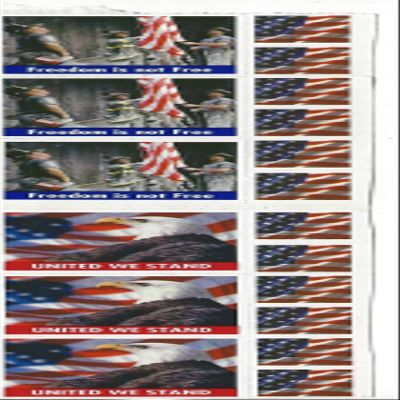 3 "Freedom is Not Free" & 3 "United We Stand" Stamps plus , 12 Smaller American flage Stamps