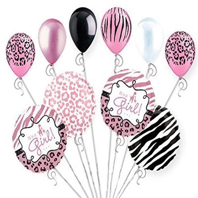 10 pc Baby Girl Sweet Safari Balloon Bouquet Baby Shower Welcome Home Zebra by Jeckaroonie Balloons