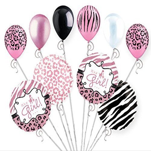 10 pc Baby Girl Sweet Safari Balloon Bouquet Baby Shower Welcome Home Zebra by Jeckaroonie Balloons