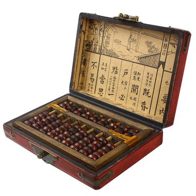Larcele 9 Column Classic Wooden Abacus with Vintage Leather Box, Soroban for Study, Home Decoration, Aging Treatment SP-01
