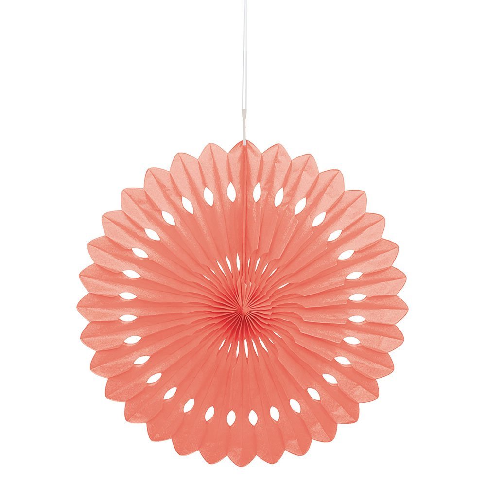 16" Coral Tissue Paper Fan Decoration