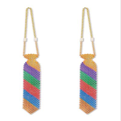 Beistle 2 Piece Beaded Rainbow Ties, 13", Multicolor