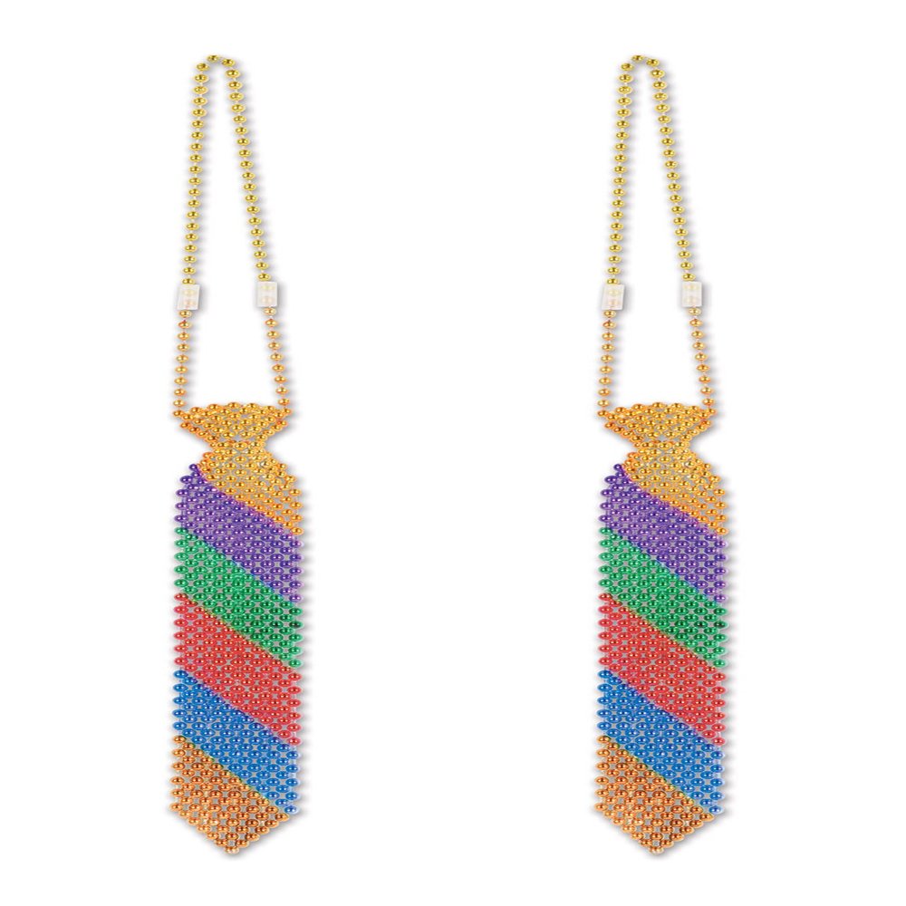 Beistle 2 Piece Beaded Rainbow Ties, 13", Multicolor