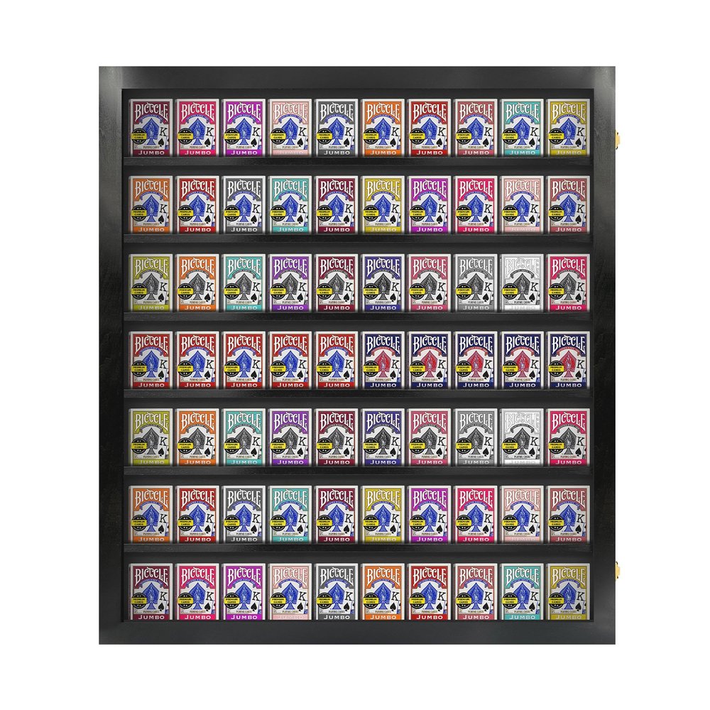 PENNZONI Card Deck Display Case - Holds 70 Playing Cards, Trading Card Display, Acrylic Wall Display Case, Playing Card Case for Cards | 4.5" Tall, Black
