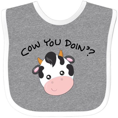 inktastic Cow You Doin' Cute Cow Baby Bib Heather and White 28b3b