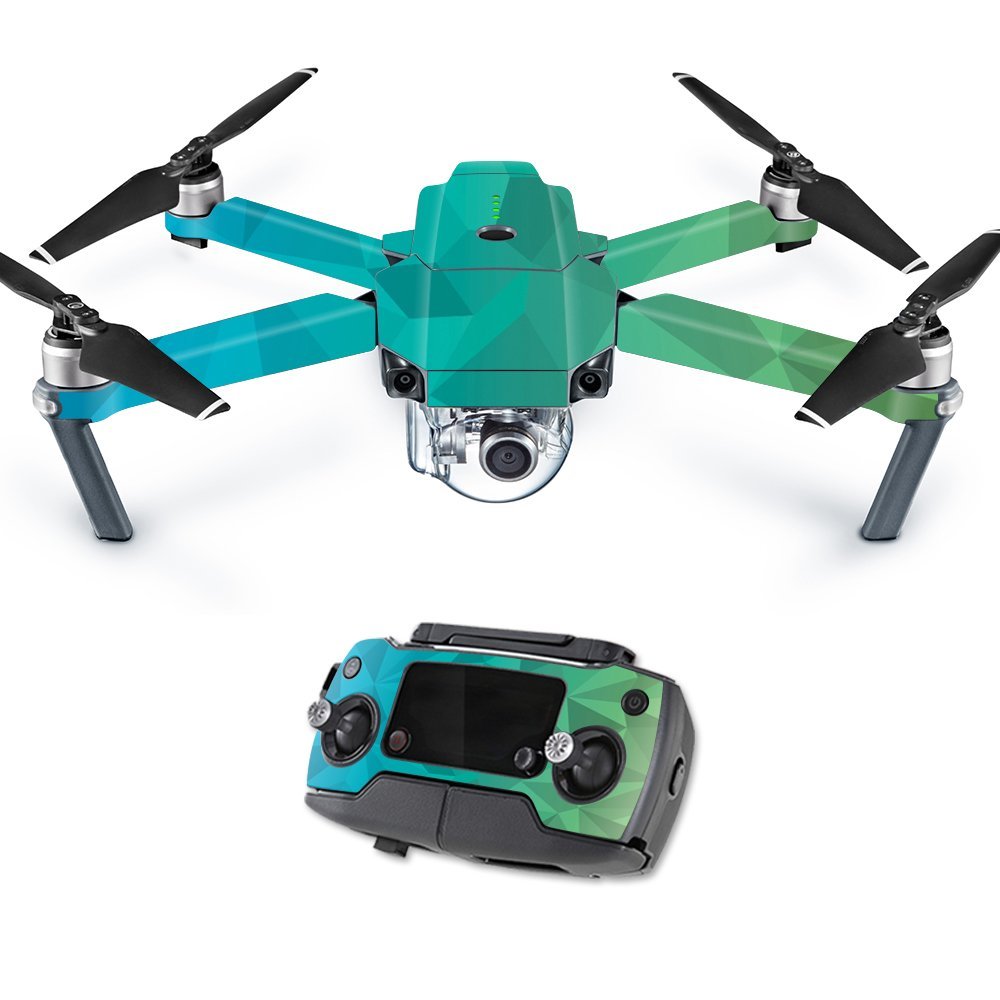 MightySkins Skin Compatible with DJI Mavic Pro Quadcopter Drone - Blue Green Polygon | Protective, Durable, and Unique Vinyl Decal wrap Cover | Easy to Apply, Remove | Made in The USA