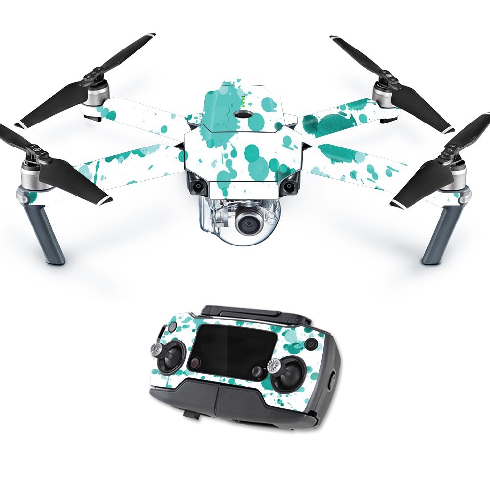 MightySkins Skin Compatible with DJI Mavic Pro Quadcopter Drone - Teal Splatter | Protective, Durable, and Unique Vinyl Decal wrap Cover | Easy to Apply, Remove, and Change Styles | Made in The USA