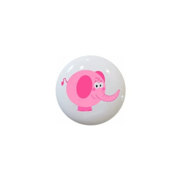 Pink Cartoon Elephant - GF Images - DECORATIVE Glossy CERAMIC Cupboard Cabinet PULLS Dresser Drawer KNOBS