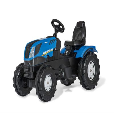 ROLLY TOYS rollyFarmtrac New Holland Tractor 601295 | Pedal Tractor with Motorised Bonnet to Open Seat Adjustment, Whisper Bicycle Tyre Chain Protector/3 Years, Blue, TV/GS geprft