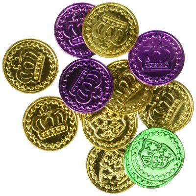 amscan Mardi Gras Purple, Green, and Gold Coins (100 ct), Multicolor, 1 1/4" x 1 1/4" (397987)