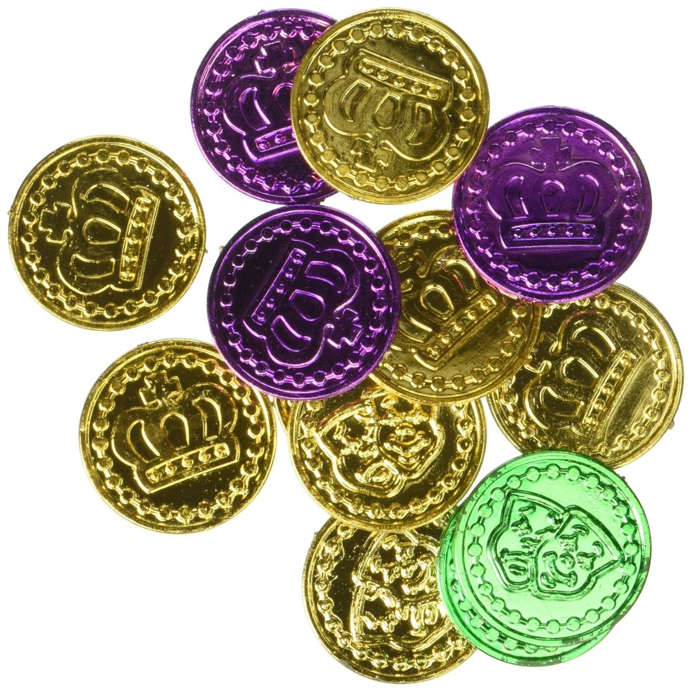 amscan Mardi Gras Purple, Green, and Gold Coins (100 ct), Multicolor, 1 1/4" x 1 1/4" (397987)