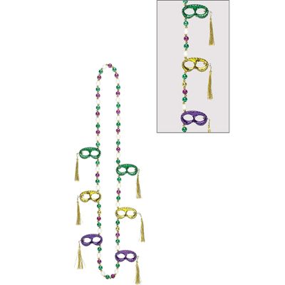 Mardi Gras Mask Party Necklace - 36" | Multicolor - 1 Pc.