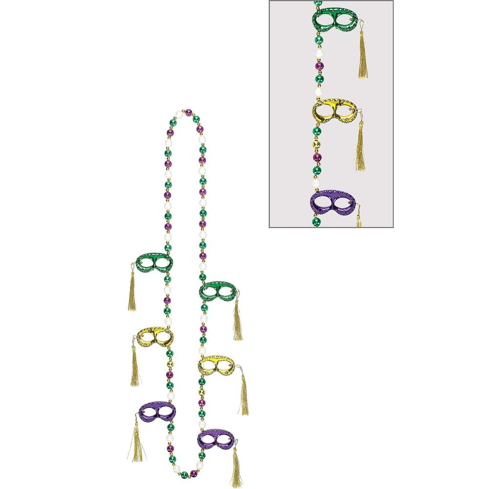 Mardi Gras Mask Party Necklace - 36" | Multicolor - 1 Pc.
