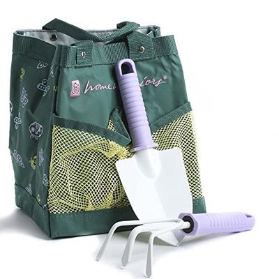 Factory Direct Craft Home Interiors Adorable Insect Accented Green Gardening Bag with Lavender Handle Garden Tools Included