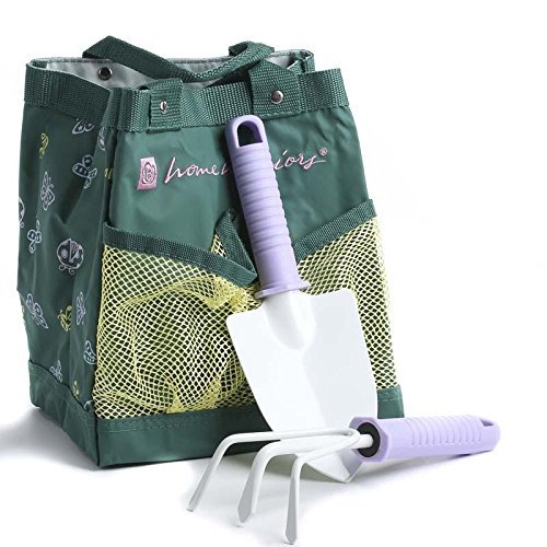 Factory Direct Craft Home Interiors Adorable Insect Accented Green Gardening Bag with Lavender Handle Garden Tools Included