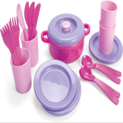 Dantoy Dinner Set for 4, Role Play Toys for Kids with 22 Pieces, Princess Pink, Multicolor, 16 x 13 x 18.5 cm
