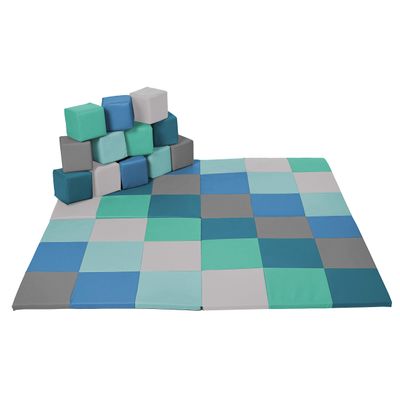 ECR4Kids SoftZone Patchwork Activity Mat and Toddler Blocks, Soft Playset, Contemporary, 13-Piece