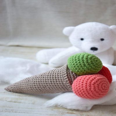 Crochet Rattle Ice Cream Baby Toy Summer Food Toddler Eco Friendly Cotton Kids Children Gifts Ideas
