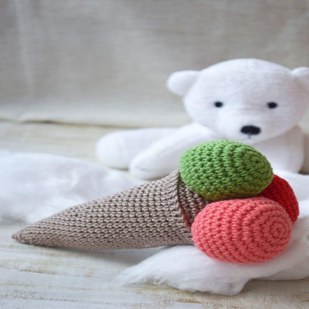 Crochet Rattle Ice Cream Baby Toy Summer Food Toddler Eco Friendly Cotton Kids Children Gifts Ideas
