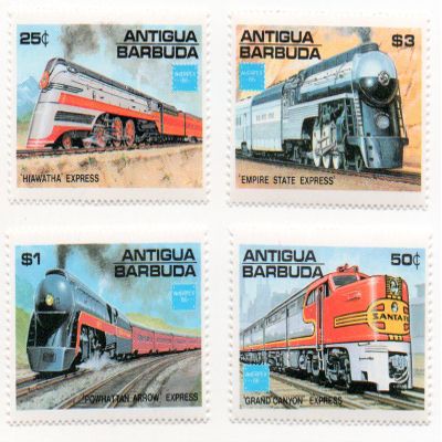 Antigua & Barbuda Postage Stamp Set 1986 Train Railway Issue Ameripex 86 Scott #944-947