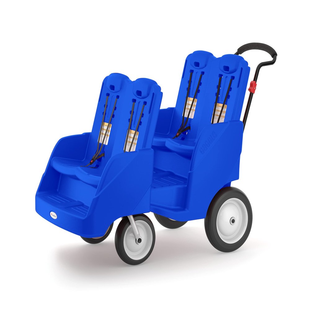 Gaggle by Foundations 4 Seat Buggy | 4-Seat Quad Stroller with 5-Point Harness for Added Safety | Multi-Child Buggy with Soft Stop Brake | Fits Through Standard Doorways | Blue