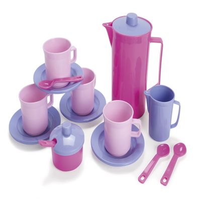 Dantoy Coffee Set for 4, Role Play Tea Party with 17 Pieces Pretend Play Toys for Kids  Princess Pink