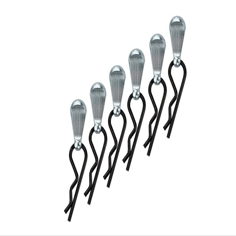 Body Clips + Aluminum Mount For 1/5 To 1/8 Models - 6Pcs Set Silver